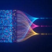 Graphic of one's and zero's converting into data streams